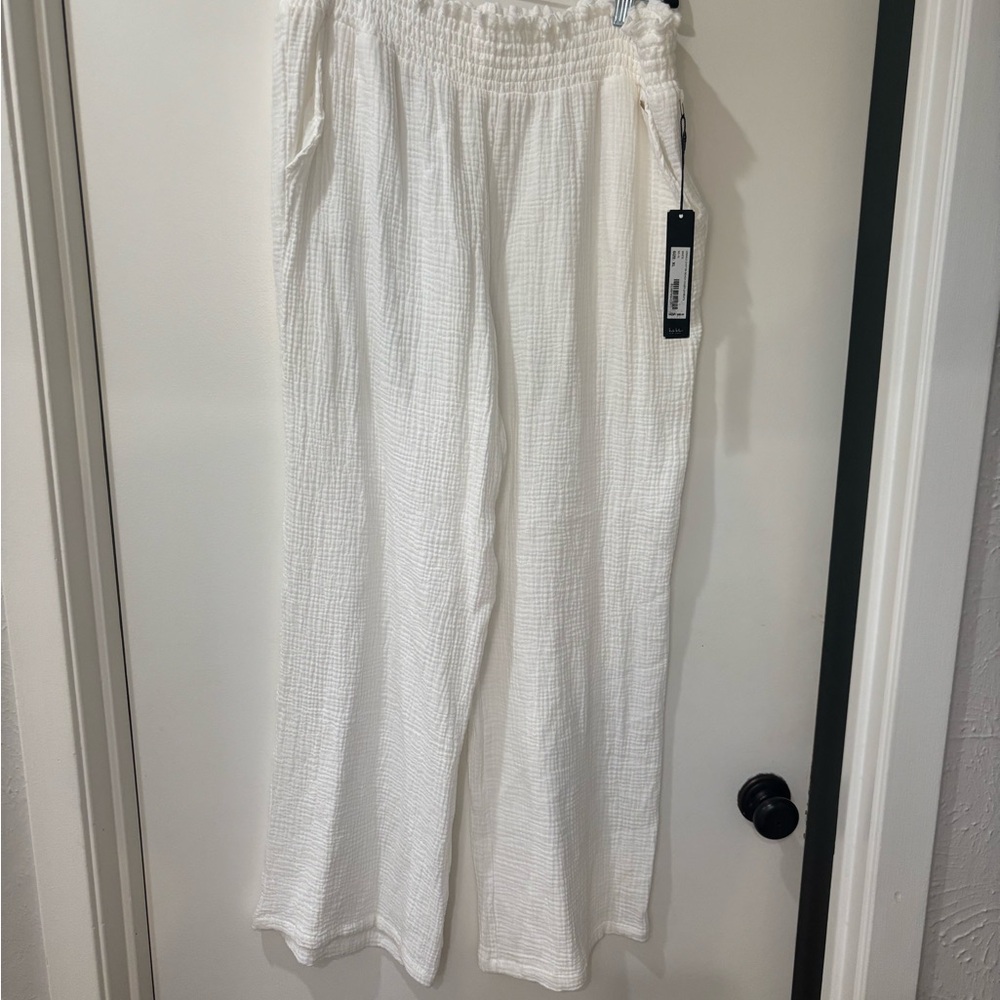 NWT Nicole Miller White Cover Up Textured Beach Pants